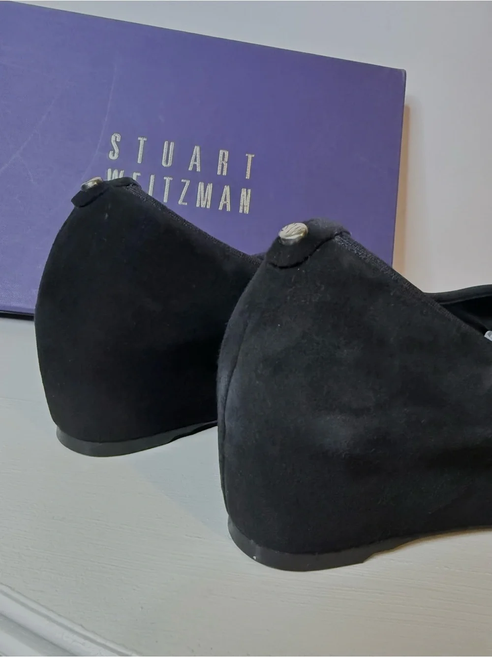 Stuart Weitzman Black Suede Sculpted Wedge Shoes Size 7